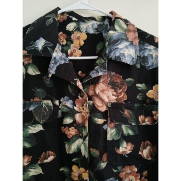 Women's L Black Floral Shacket Midweight Button Down dark Romance Boho Grunge - Picture 4 of 8